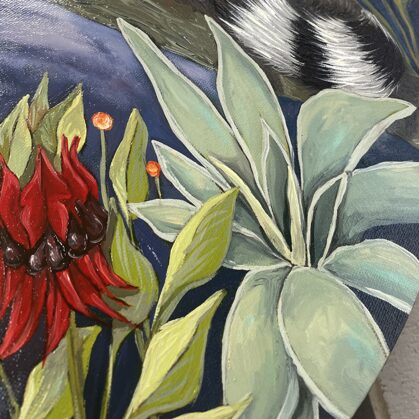 Lemur”. 80 cm, oil on round canvas