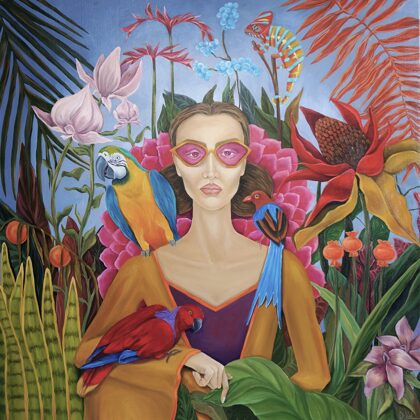 “Pink sunglasses”. 120x120 cm, oil on canvas. 