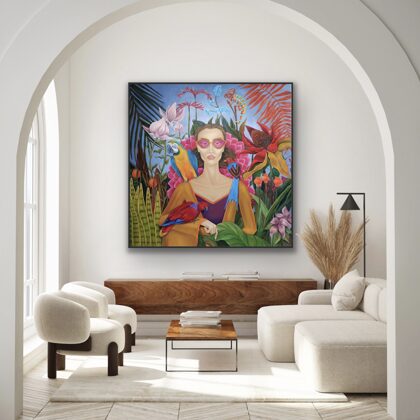 “Pink sunglasses”. 120x120 cm, oil on canvas. 