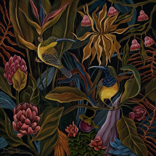 “Sunbirds”. 60x60 cm. Oil on canvas. 