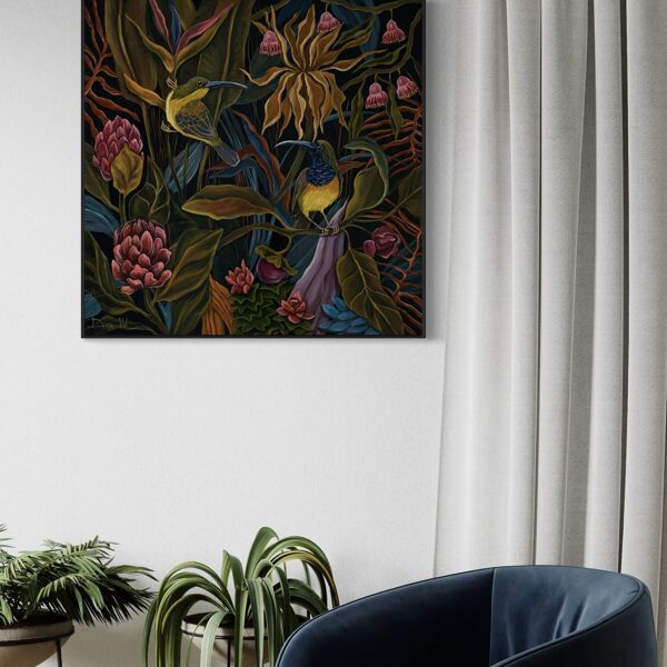 “Sunbirds”. 60x60 cm. Oil on canvas. 