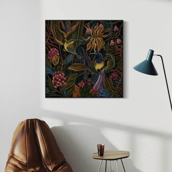 “Sunbirds”. 60x60 cm. Oil on canvas. 