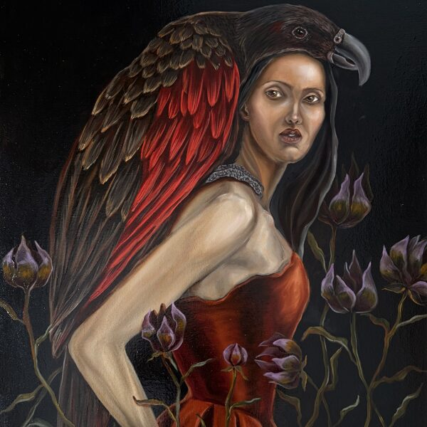 “Dracula parrot”. Oil on canvas