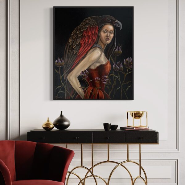 “Dracula parrot”. Oil on canvas.