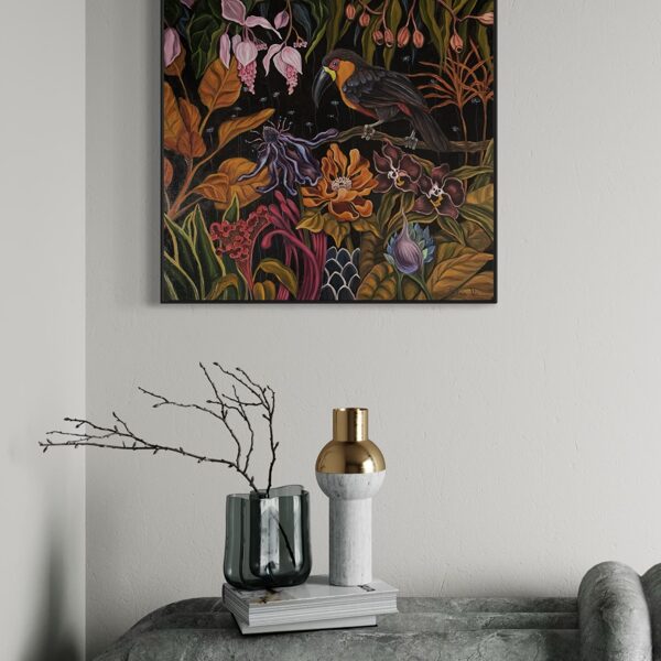 “Nocturnal toucan”. 70x70 cm, oil on canvas.