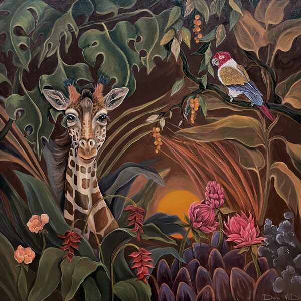 “Lost in the jungle”. 100x100 cm. Acrylic on canvas.