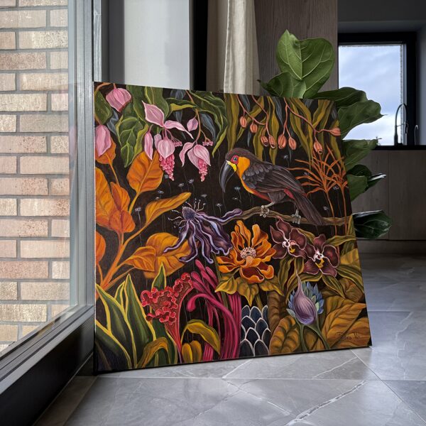 “Nocturnal toucan”. 70x70 cm, oil on canvas.