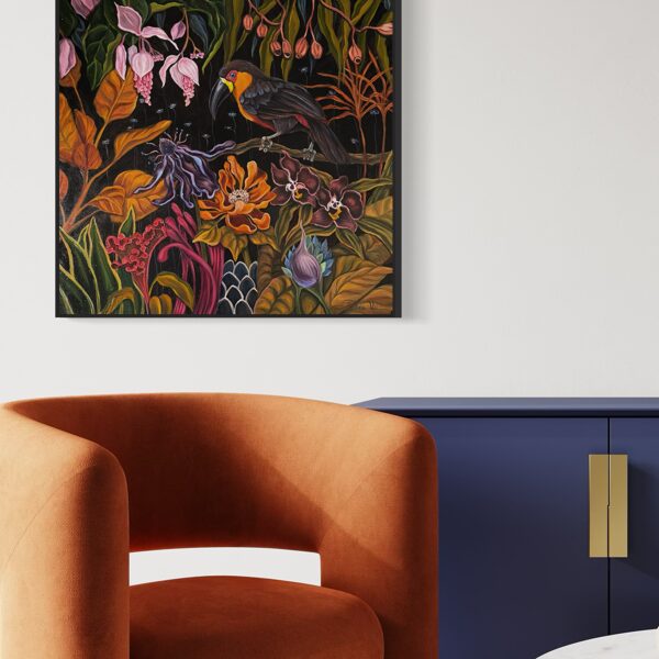 “Nocturnal toucan”. 70x70 cm, oil on canvas.