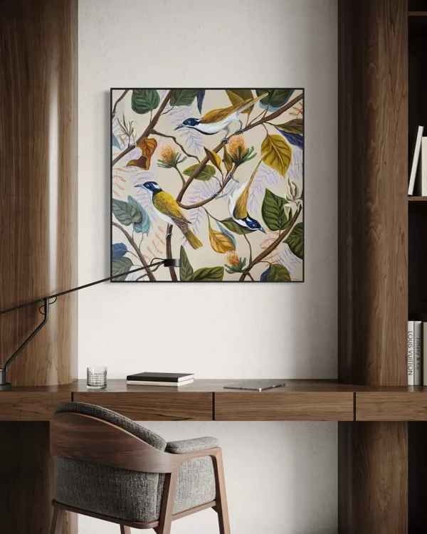 “Blithe birds”, 70x70 cm. Acrylics. 