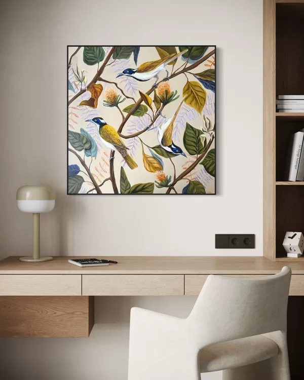 “Blithe birds”, 70x70 cm. Acrylics. 
