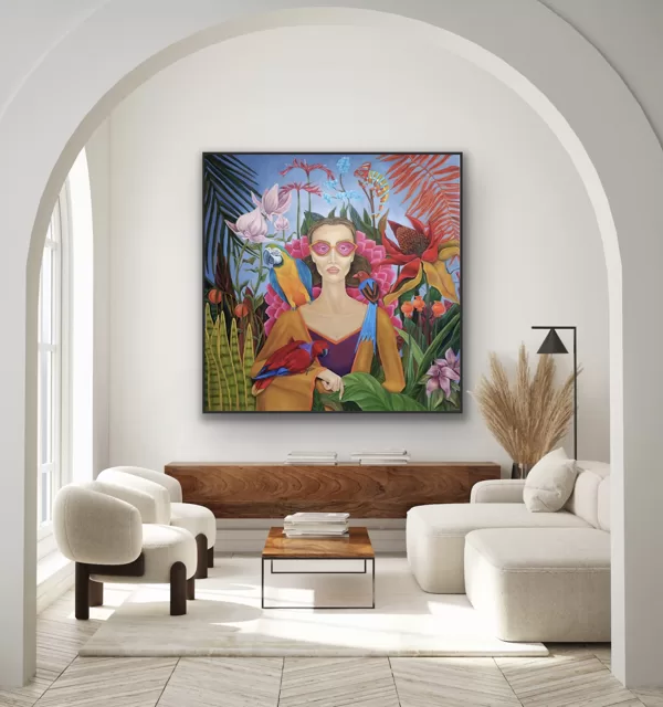 “Pink sunglasses”. 120x120 cm, oil on canvas. 