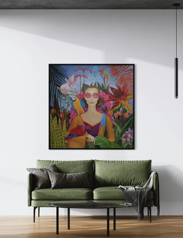 “Pink sunglasses”. 120x120 cm, oil on canvas. 