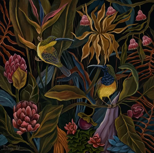 “Sunbirds”. 60x60 cm. Oil on canvas. 