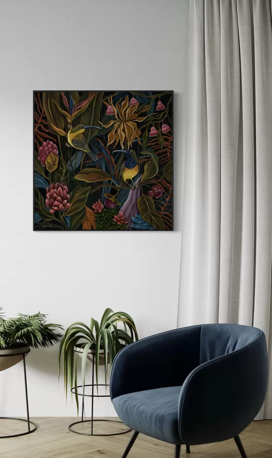 “Sunbirds”. 60x60 cm. Oil on canvas. 
