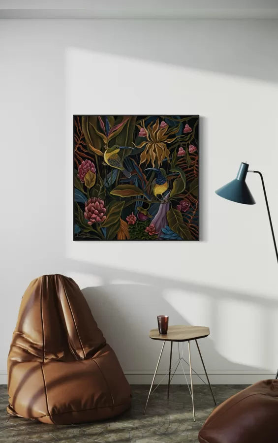 “Sunbirds”. 60x60 cm. Oil on canvas. 