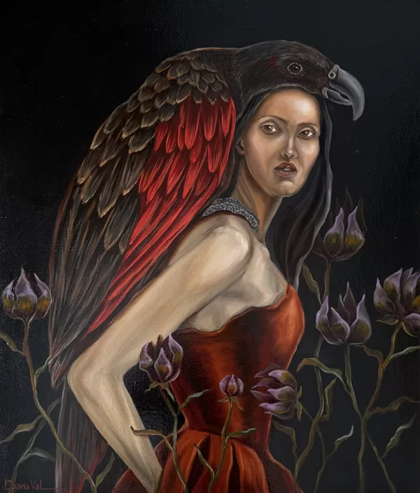 “Dracula parrot”. Oil on canvas