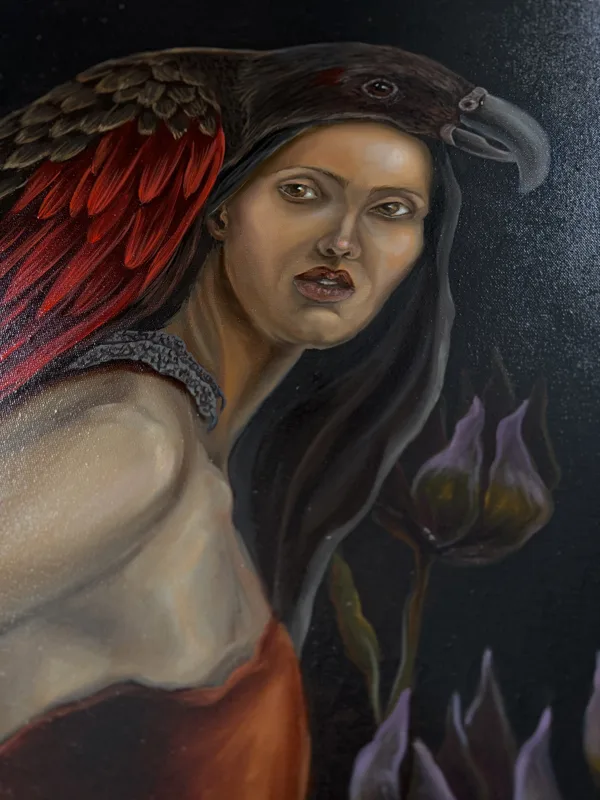 “Dracula parrot”. Oil on canvas.