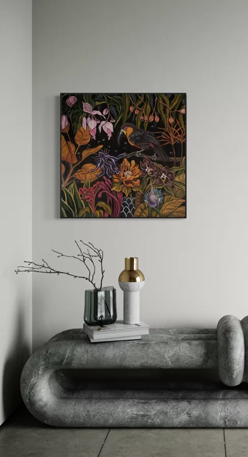 “Nocturnal toucan”. 70x70 cm, oil on canvas.