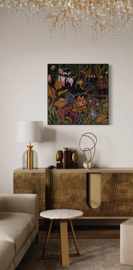 “Nocturnal toucan”. 70x70 cm, oil on canvas.