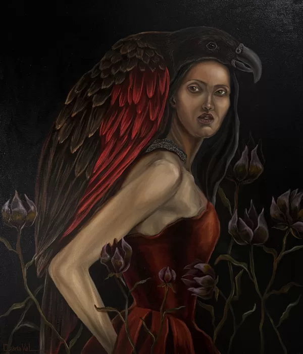 “Dracula parrot”. 60x70 cm, oil on canvas. 🧛